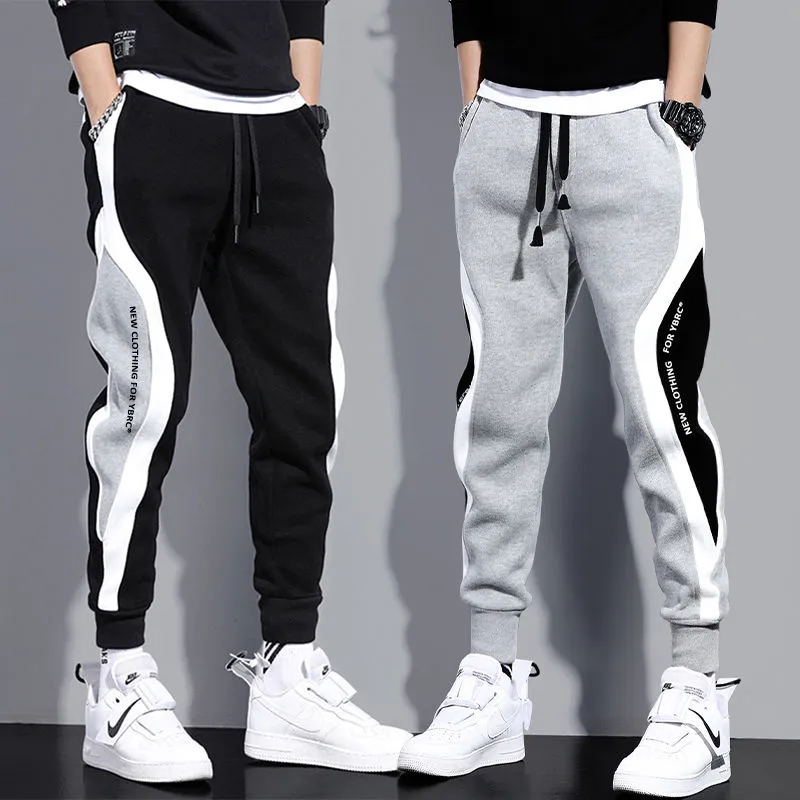 Autumn Men’s Wide Loose Casual Pants Mens Patchwork Nine-point Sports Elastic Rope Breathable Tie-foot Trousers