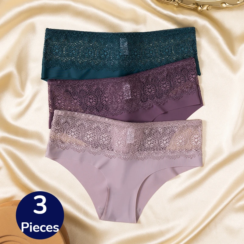 BZEL 3PCS/Set Women’s Panties Exquisite Sweet Lace Underwear Sexy Lingerie Silk Satin Briefs Woman Comfort Breathable Underpants
