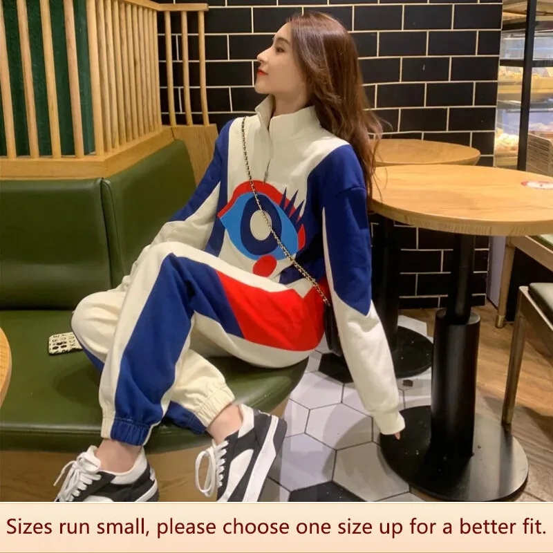 Casual Sports Set Women Spring Autumn Winter High-end Small Person Clothing Two-piece Set Cotton Polyester Fabric