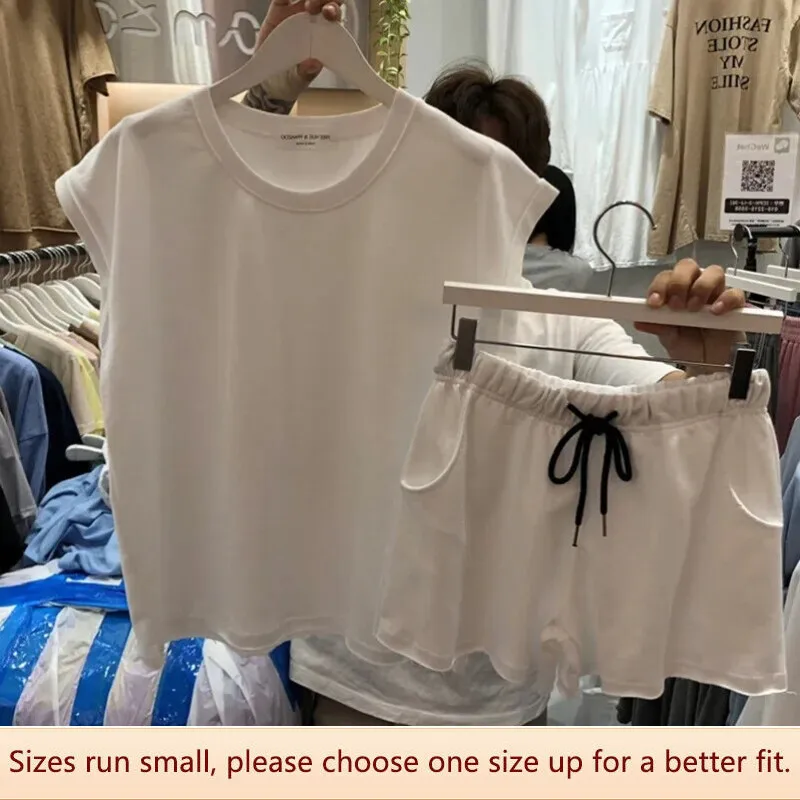 Loose Summer Casual Women T-shirt Shorts Small Fragrance Style Two-piece Set Fashionable Casual Korean Style