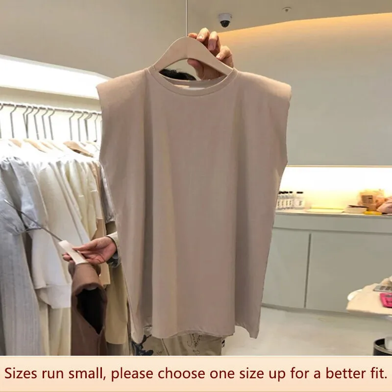 Loose T-shirt Women Summer Wide Match Student Top Pure Color Vest Black Yellow White Dark Blue Light Khaki