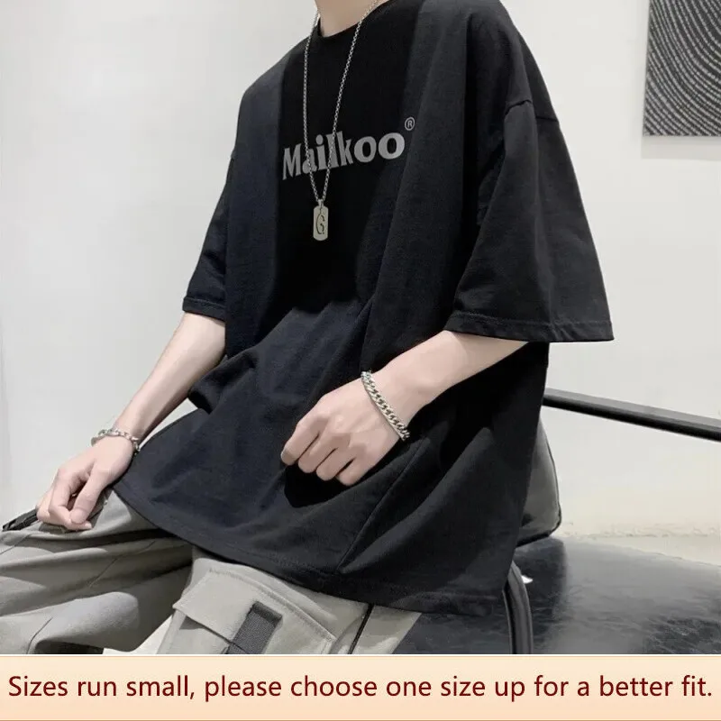 Men Short Sleeve T-shirt Loose Round Neck Top Trendy All-match Clothing Summer Hip Hop Trendy Half Sleeve Male