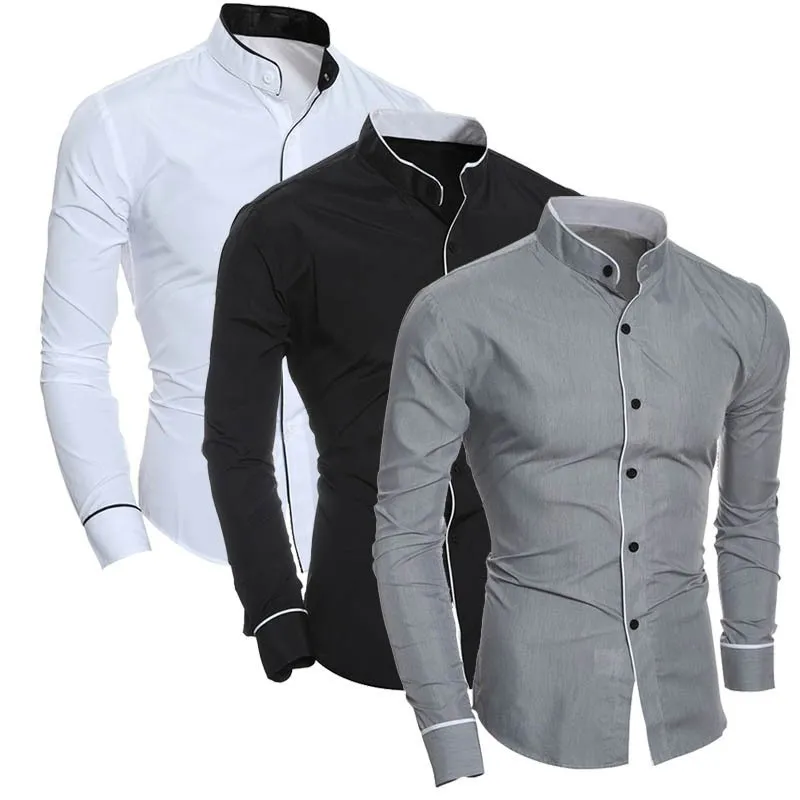Men’s Spring New Solid Color Simple Casual Korean Version Slim Fit Long Sleeve Shirt