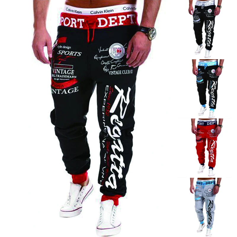 Men’s Sweatpants Joggers Trousers Elastic Waist Letter Graphic Prints Sports Outdoor Daily Wear Casual Hip Hop Gray-blue Black