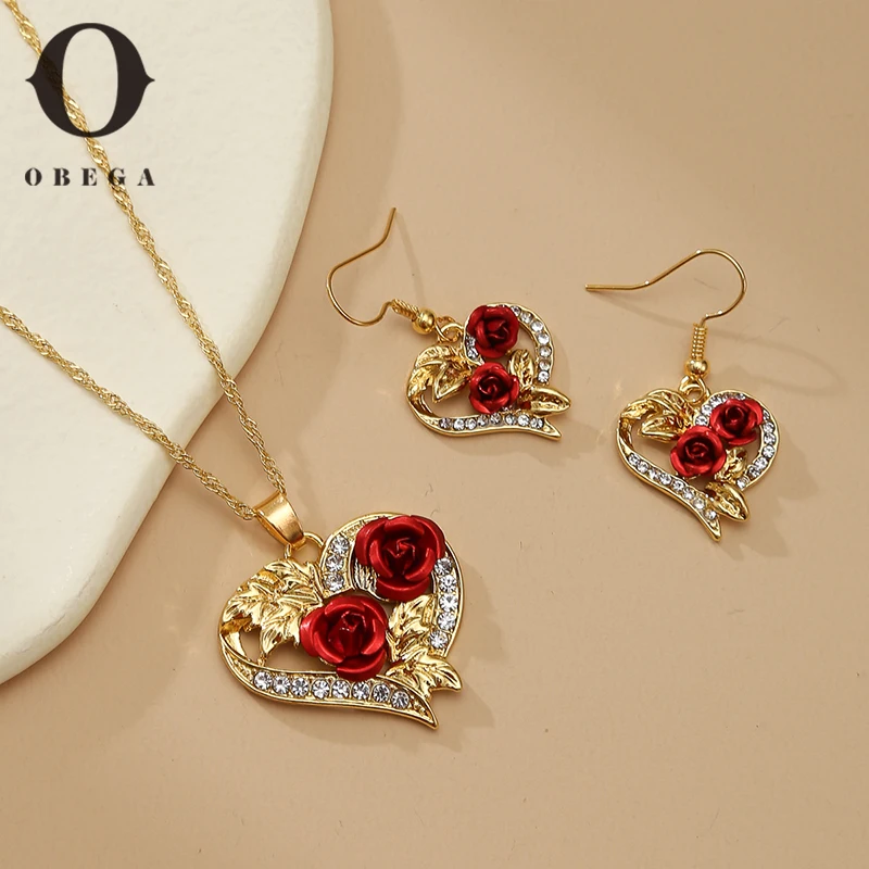 Obega Creative Love Rose Heart Pendant Necklace For Women Exquisite Zircon Forever Necklace Romantic Valentine’s Day Jewelry
