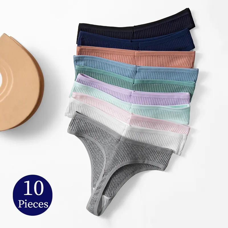 TrowBridge 10PCS/Set Women’s Panties Cotton Striped Underwear Sexy Sports Thongs Lingerie Soft Comfortable G-Strings Hot T-Backs