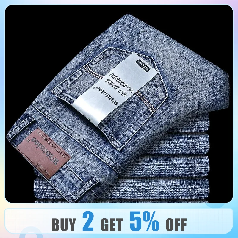 Wthinlee New Business Men’s Jeans Casual Straight Stretch Fashion Classic Blue Black Work Denim Trousers Male Brand Clothing