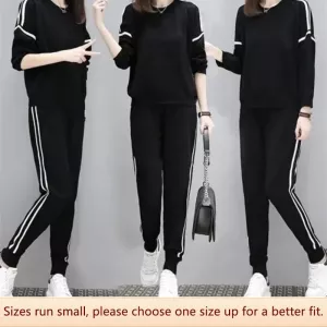 200kg Loose Sports Set Women Autumn Fashionable Slimming Two-piece Set Polyester Fabric Long Pants
