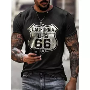 2023 New Men's Vintage T-Shirt 3D Printed American Plus-Size Hip-Hop Personality 66 Designed Short-Sleeved Daily Casual Clothing