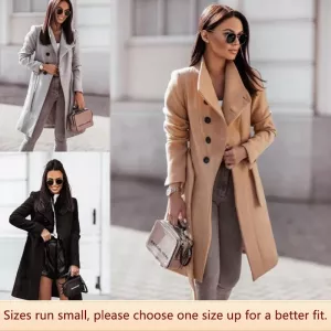 Autumn Winter Women Clothes Wool Large Coat Pure Color Ribbon Medium Length Wool Jacket Comfortable Casual Style
