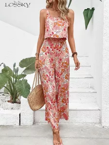 Elegant Long Jumpsuit Women Sexy Backless Wide Leg Jumpsuits Casual Sleeveless Floral Rompers Summer Clothes For Woman 2023 New