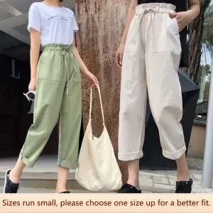 Loose Bf Style Macaron Wide Leg Casual Pants Women Students New Harlem Series Trendy Sweet Fresh Style Polyester Fabric