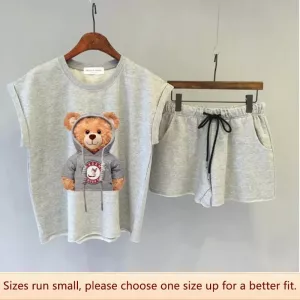 Loose Summer Women Sports Fashion Set Wide Vest Shorts Two-piece Set Casual Comfortable Polyester Fabric Korean Style