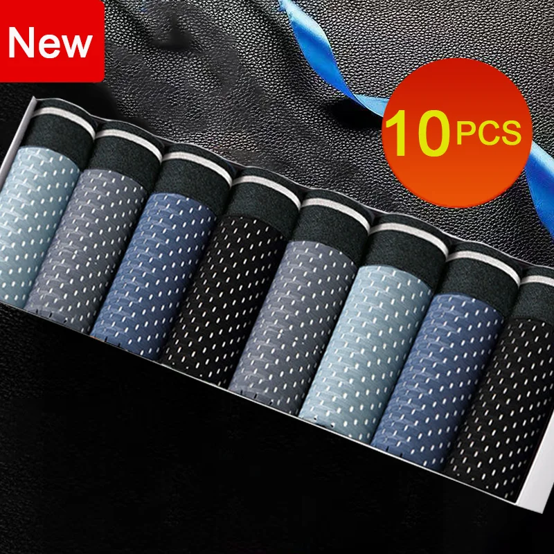 10Pcs/Set Men’s Underwear Ice Silk Men Boxer Shorts Breathable Mesh Boxershorts Seamless Male Underpants Plus Size 4XL 5XL