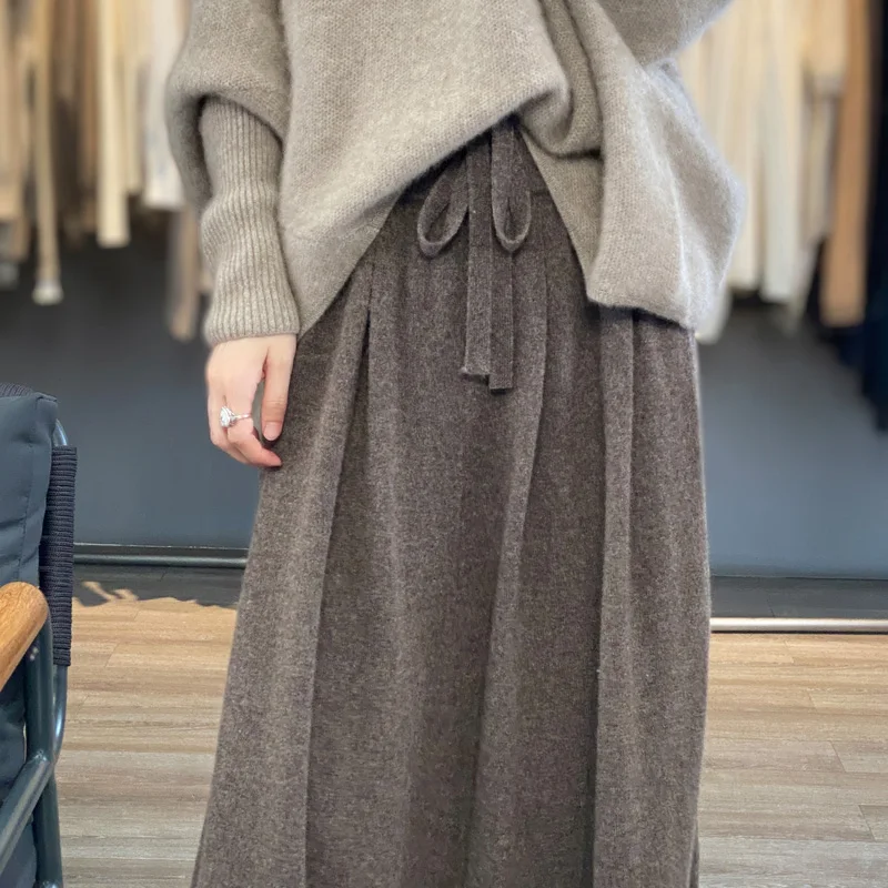 2023 Autumn/Winter New 100% Wool Women’s Loose Knitted High Waist Half Skirt Fashion Korean Luxury Soft Women’s Wool Skirt