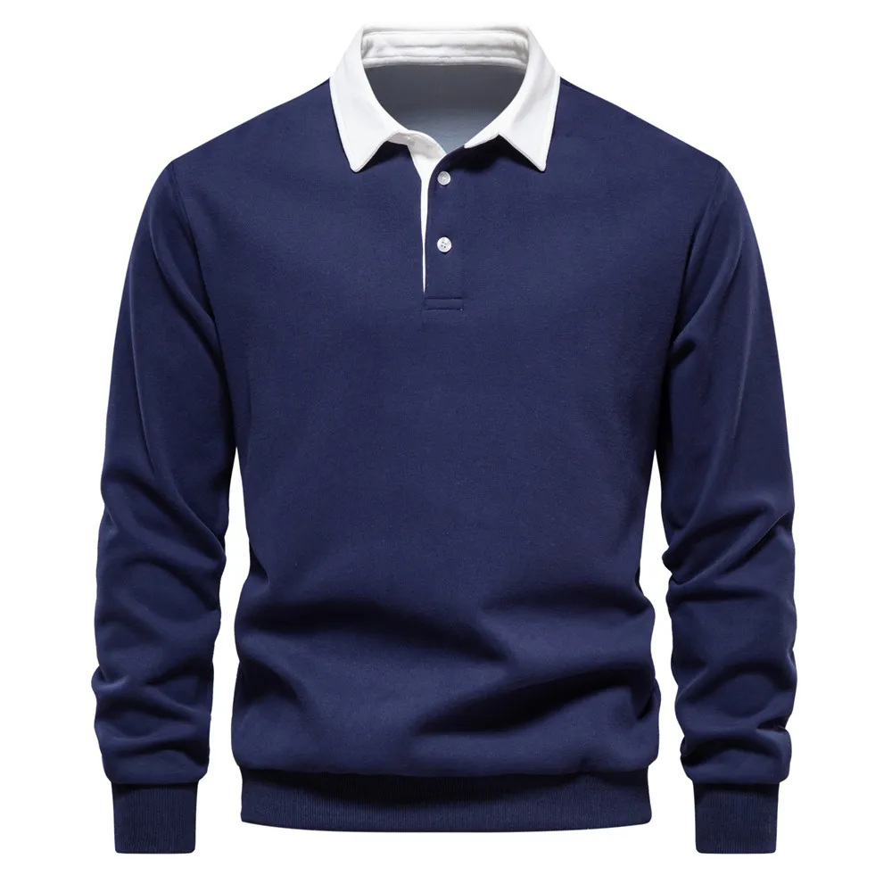 2023 New Autumn Fashion Soild Color Design Polo Neck Sweatshirts for Men Casual and Social Wear Quality Cotton Mens Sweatshirts