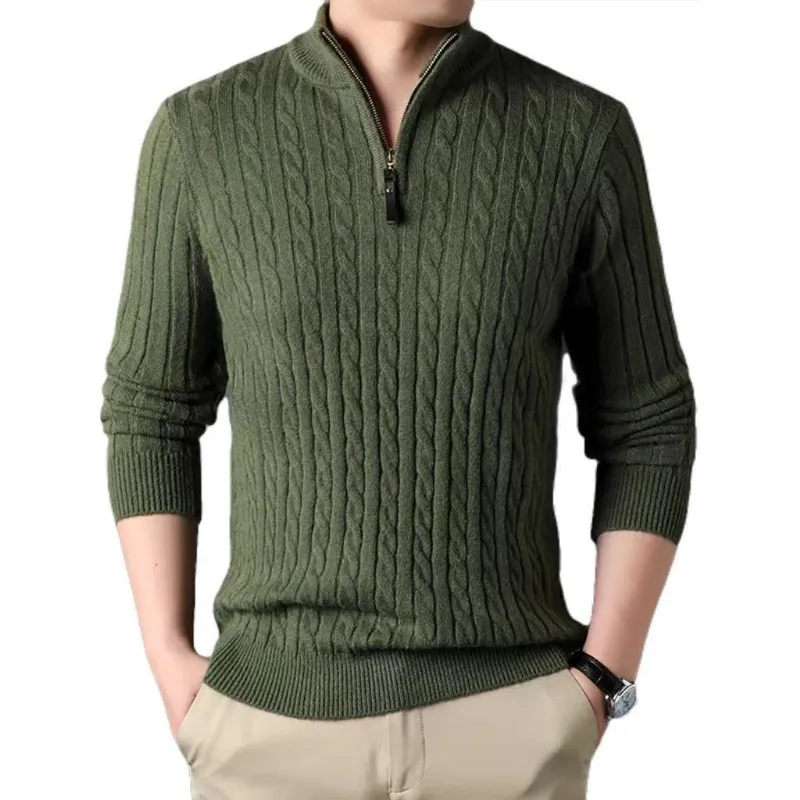 2023 Winter Men’s Quarter Zip Sweater Slim Fit Casual Knitted Turtleneck Pullover Mock Neck Polo Sweater