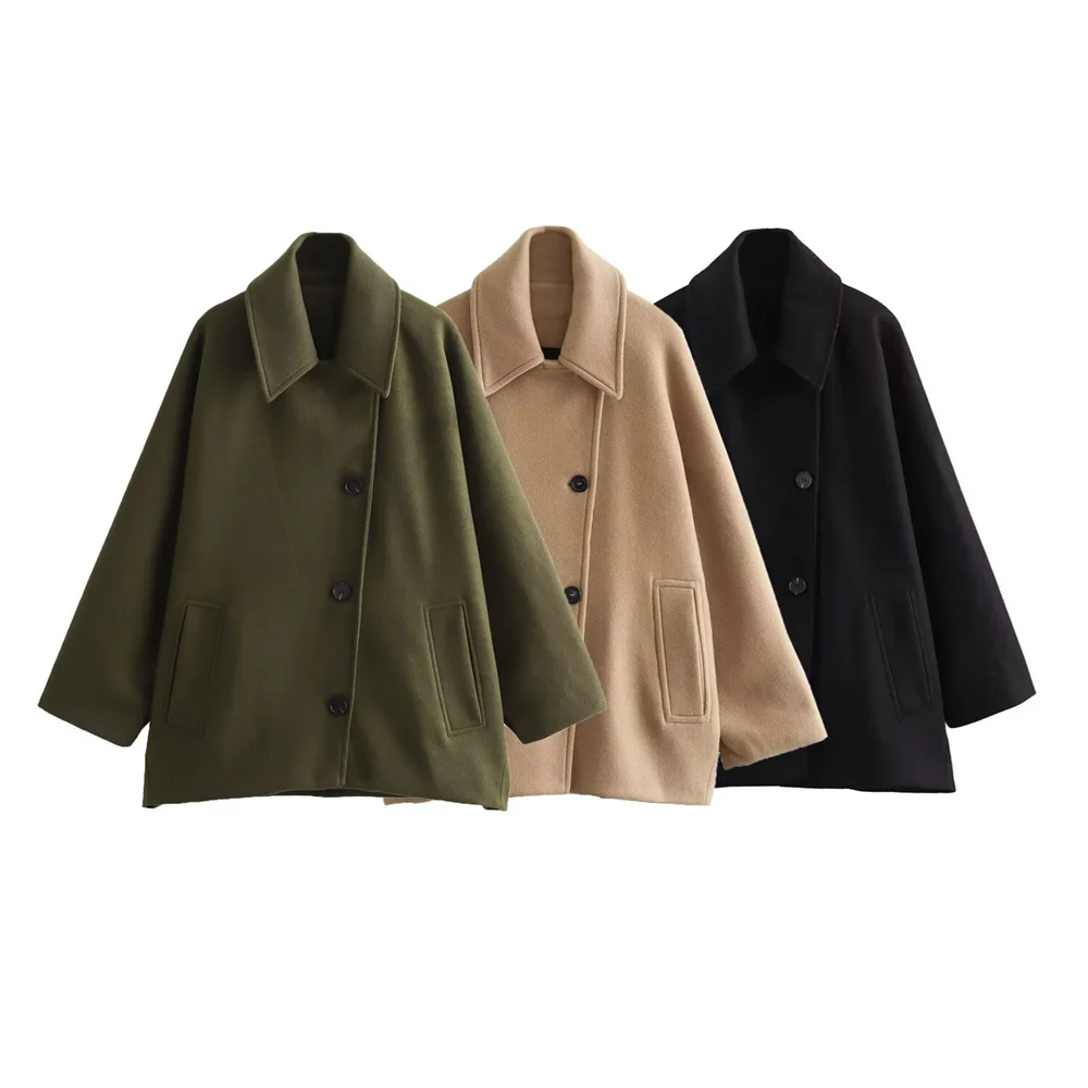 2023ZAR * Autumn/Winter Fashion New Women’s High end Temperament Bat Sleeves Cotton Wool Blended Loose Coat