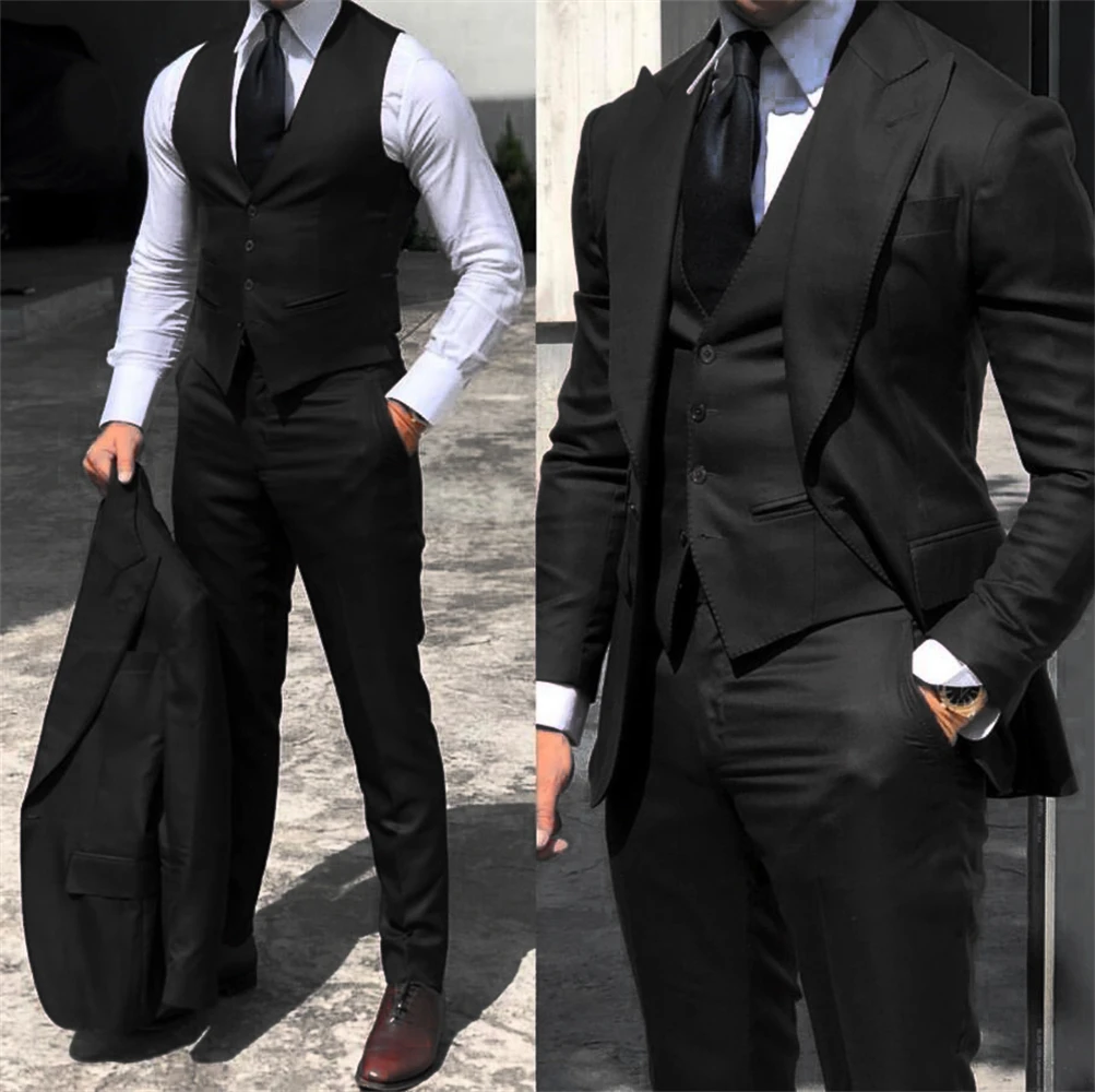 2024 Fashion New Men Leisure Boutique Business Solid Color Wedding Suit Coat Pants Vest 3 Pcs Set Dress Blazers Jacket Trousers