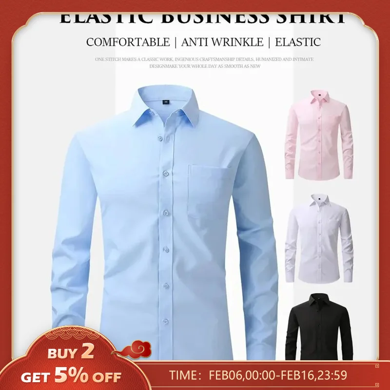 2024 Men French Cuff Dress Shirt Cufflinks New White Long Sleeve Casual Buttons Male Brand Shirts Regular Fit Clothes