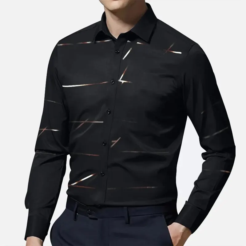 2024 Men’s New Spring And Autumn Fashion Striped Elegant Luxury Loose Breathable Printed Shirt Business Casual Daily Shirt Tops