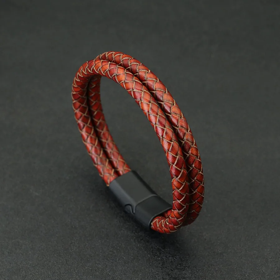 2024 Mens Bracelet Bangle Bilayer Leather Braslet Detachable Magnet Buckle Wrap Braclet Leisure Accessories Gifts For Him Joias
