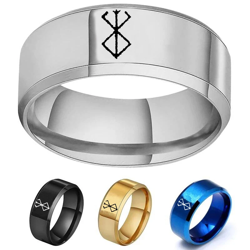 4 Colors Anime Peripheral Berserk Ring Commemorative Fashion Simple Cool Laser Stainless Steel Ring Men’s Gift