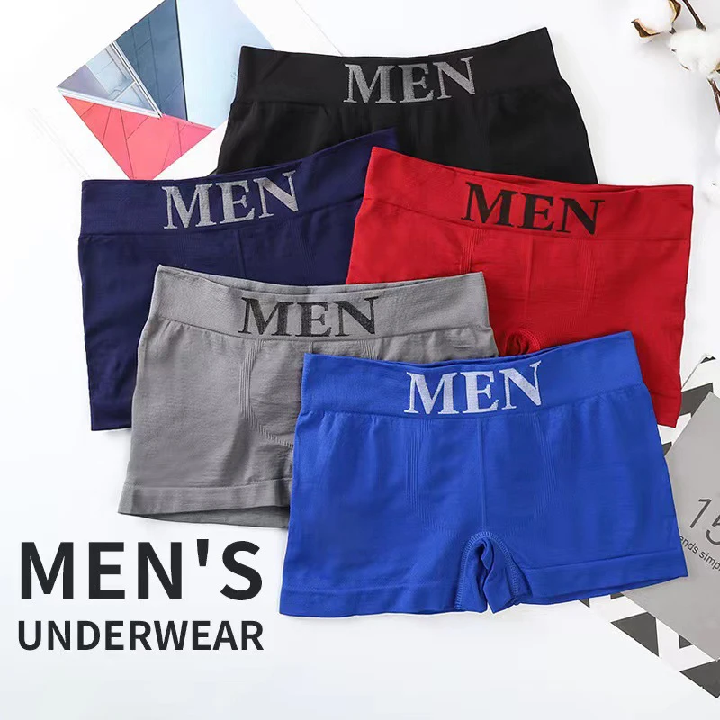 5PCS Wholesale One Size Men’s Underwear Men’s Mid Rise Plus Size Sports Seamless Comfortable Breathable Teen Boxer Briefs