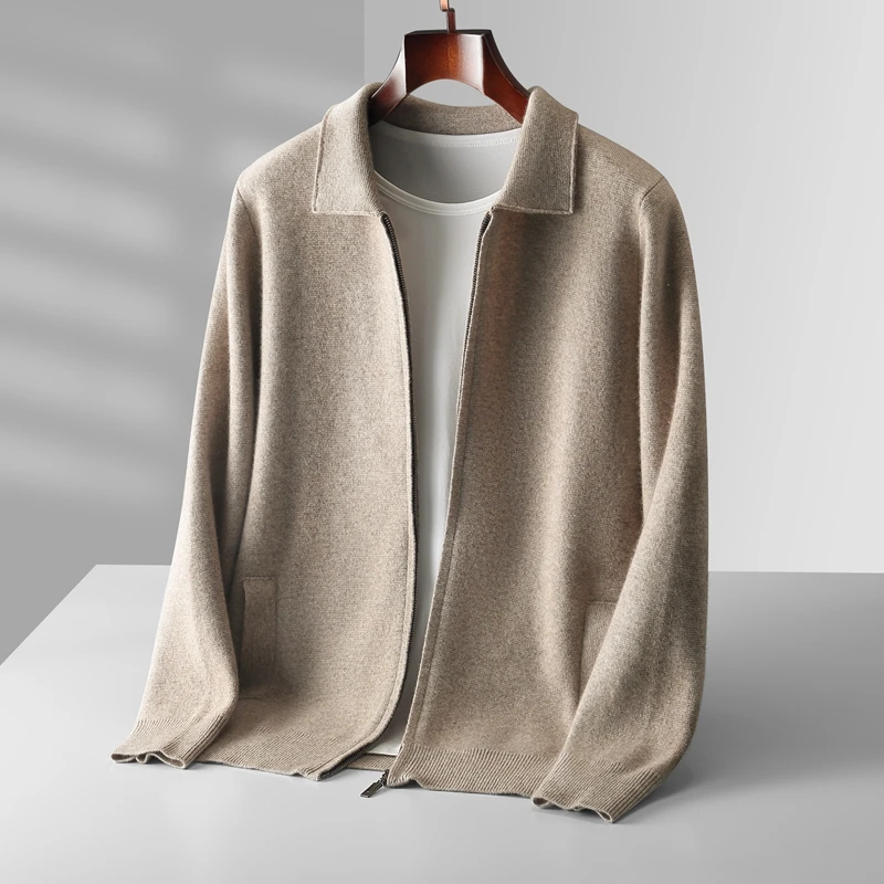 6-color autumn and winter new 2023 men’s 100% cashmere cardigan sweater casual knitted lapel men’s business sweater Solid color