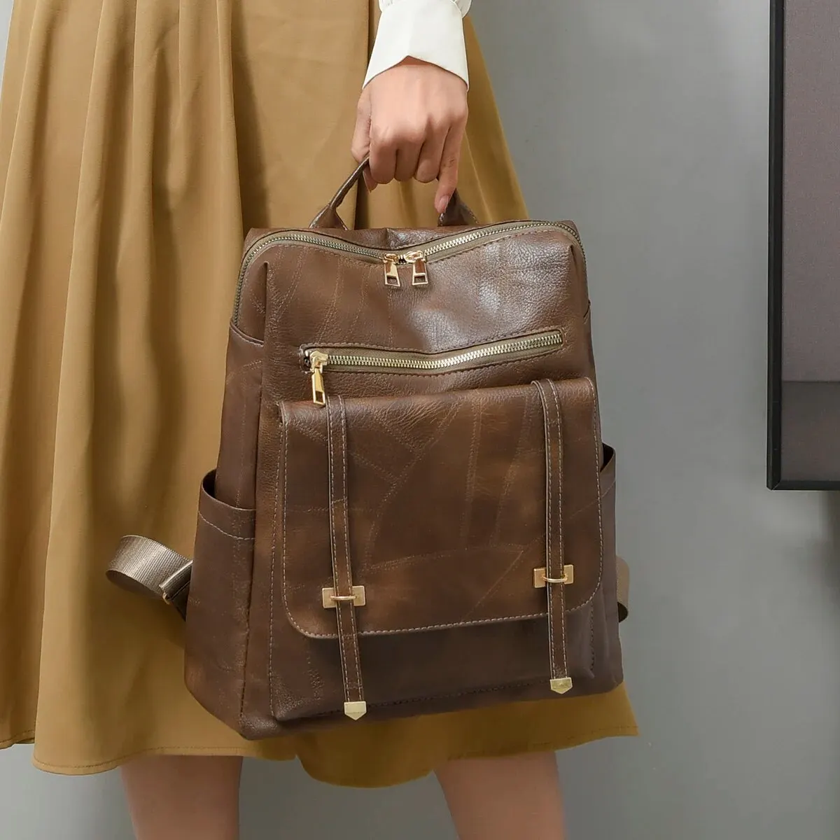 A High-quality Pu Backpack Women’s Fashion Backpack New Waterproof Leisure Outing Large-capacity Student Bag