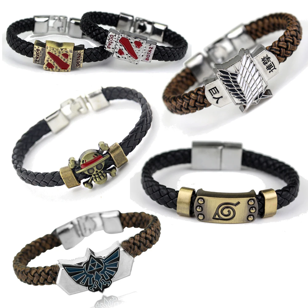 Anime One Piece Naruto Attack On Titan Bracelet Vintage Handmade Leather Woven Men Women Jewelry Anime Merchandise Gifts