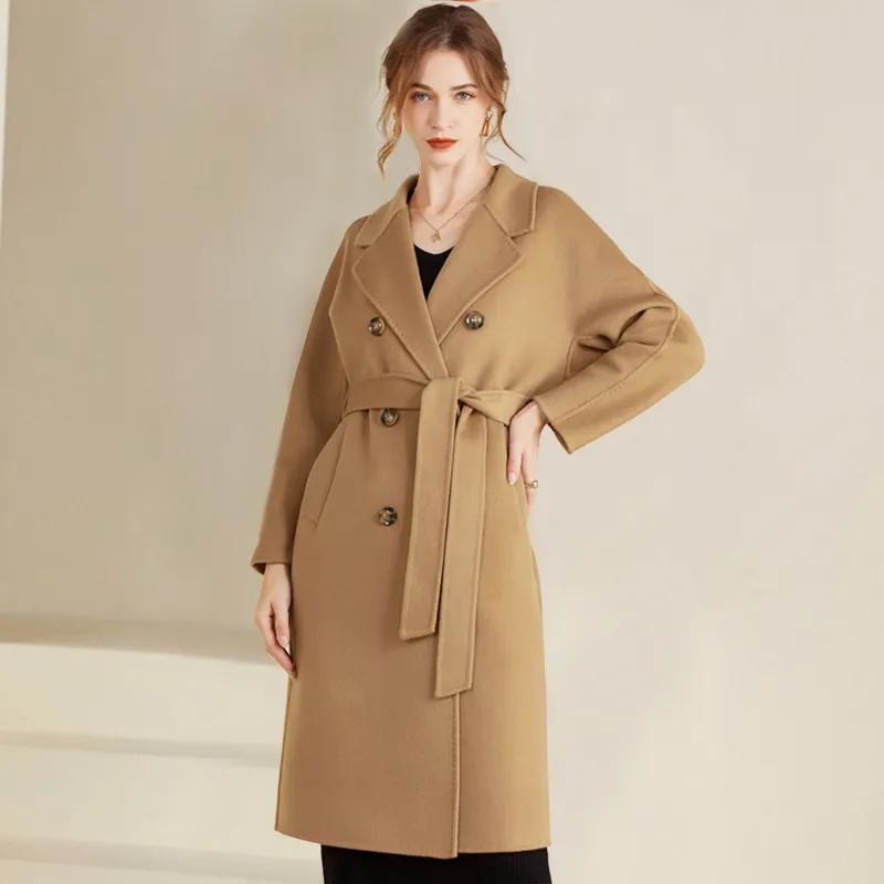 Autumn and Winter New Cashmere Coat Women’s Classic Double-breasted Women’s Thickened Double-sided Wool Long Coat MM