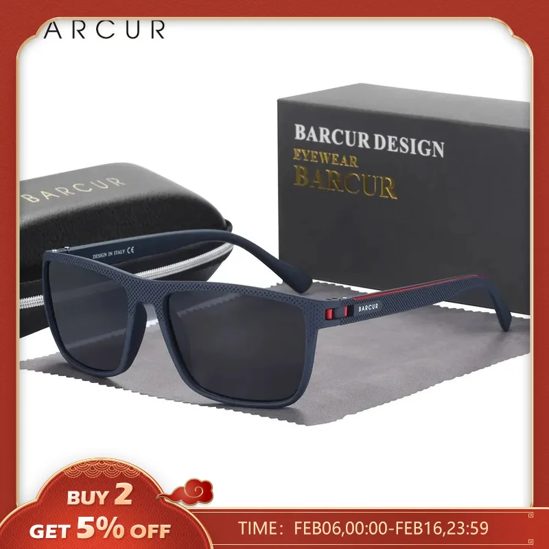 BARCUR Design TR90 Sunglasses Men Polarized Light Weight Sports Sun Glasses Women Eyewear Accessory Oculos UVAB Protection