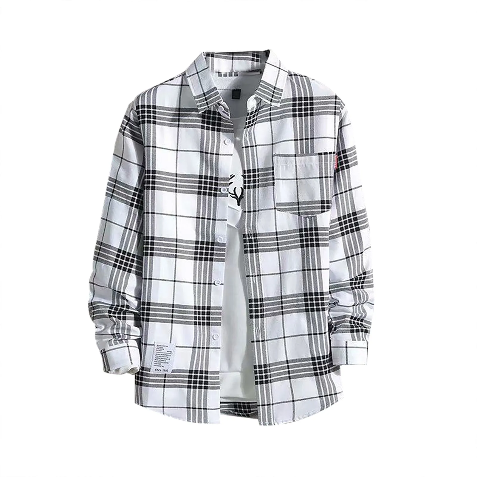 Black And White Plaid Shirt Men Shirts 2024 New Spring Fashion Chemise Homme Mens Checkered Shirts Long Sleeve Shirt Men Blouse