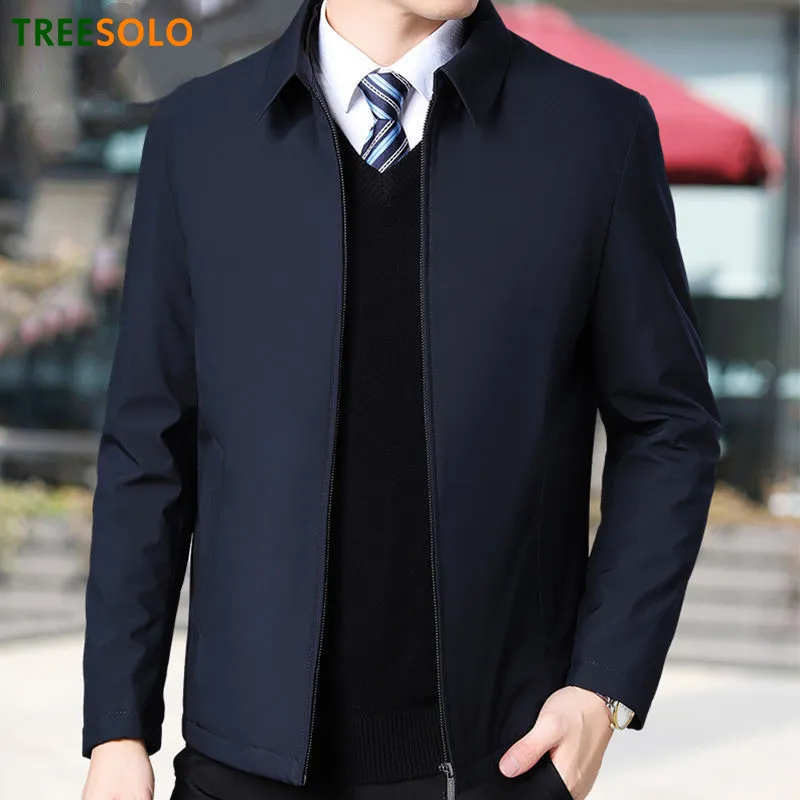 Brand Business Men’s Jacket Casual Coats Turn down Collar Zipper Simple Middle-Aged Elderly Men Dad clothes Office Outerwear men