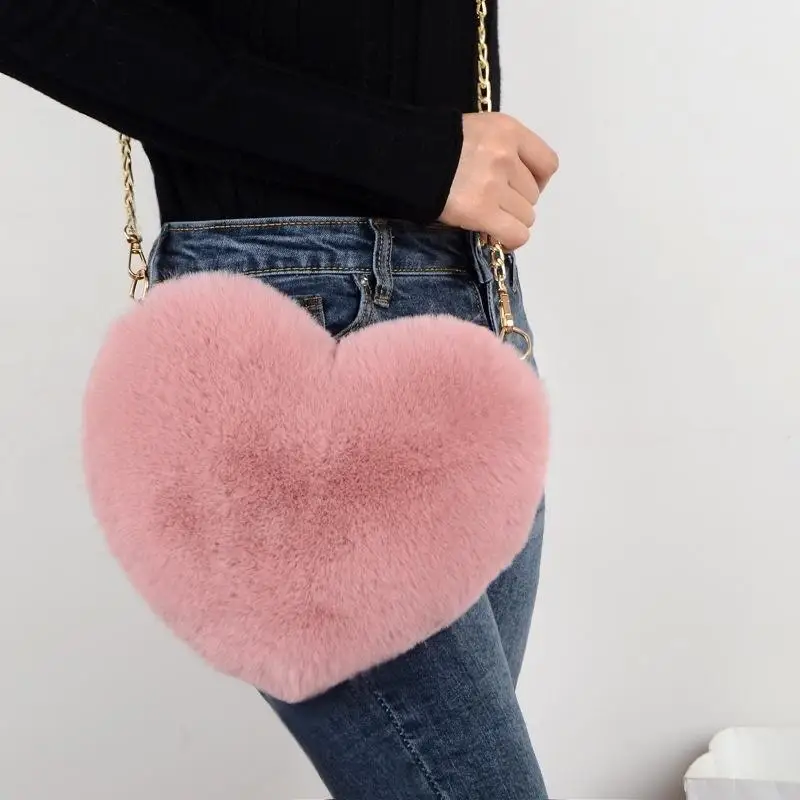 Chain Plush Bag Cross-body Bag Peach Heart Heart Bag Valentine’s Day Birthday Gift Bestie Handbag Purses and Handbags