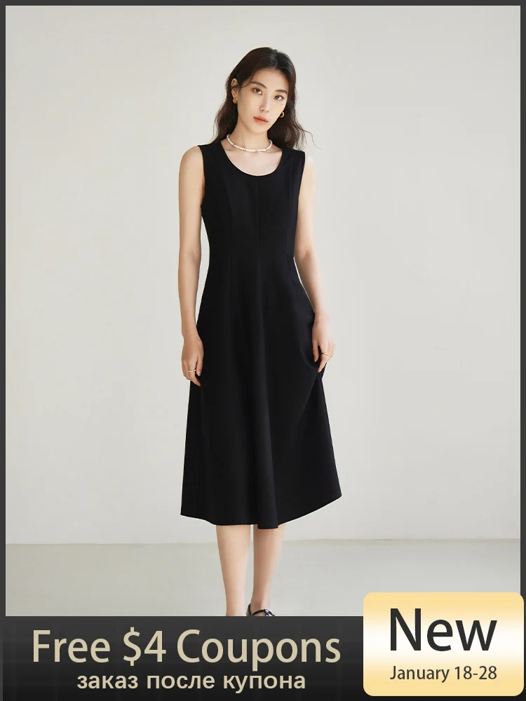 DUSHU Minimalist Cut-out Little Black Vest Dress for Women 2024 Spring Chic Design Elegant Sleeveless Dress for Female