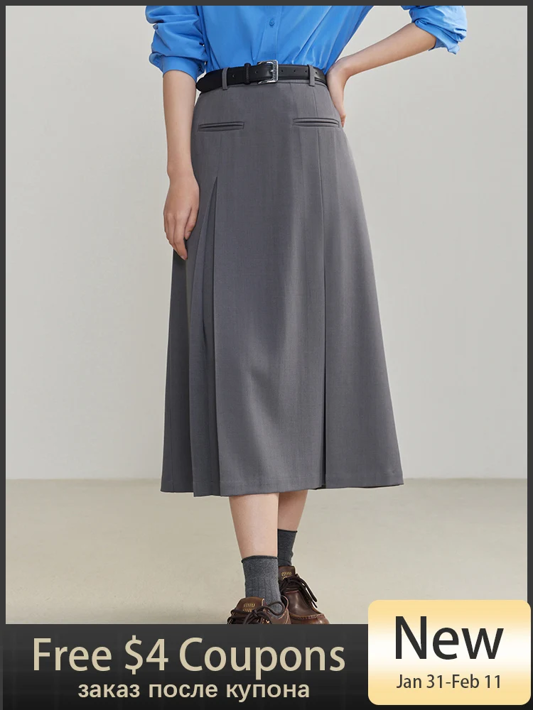 DUSHU Versatile College Style Simple Sense A-Line Skirt for Women Spring New Temperament High Waist Skirt for Female 24DS81115