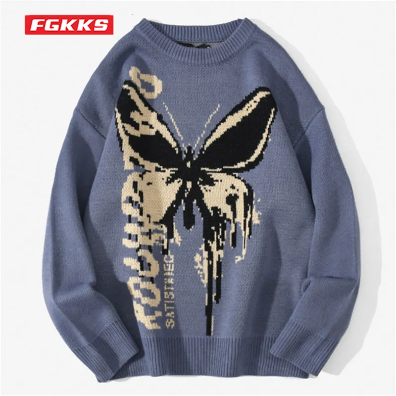 FGKKS 2022 Spring Fashion Sweater Men’s Butterfly Pattern Knitted Warm Top High-Quality Design Best-Selling Sweater For Male