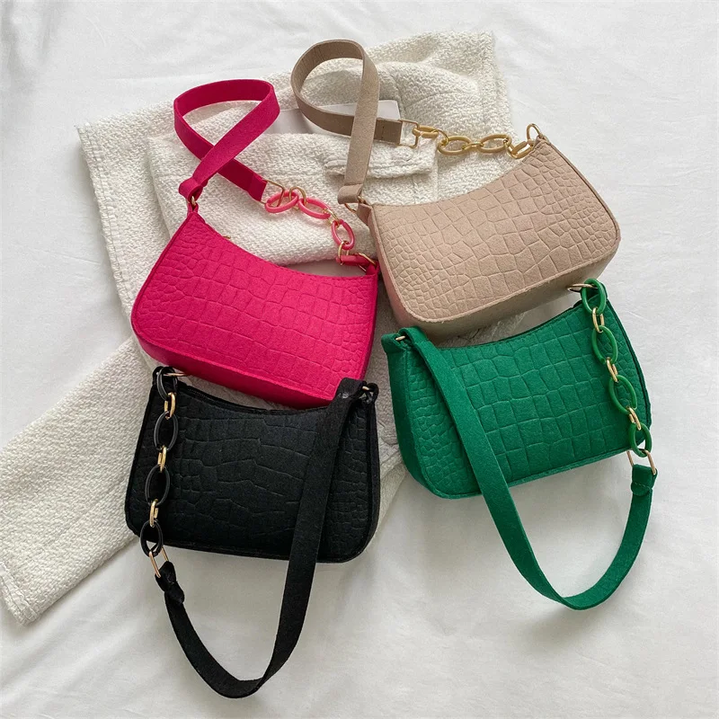 Fashion Felt Shoulder Bags for Women Women’s Subaxillary Bag Design Advanced Texture Armpit Handbags Purses Crescent Saddle Bag