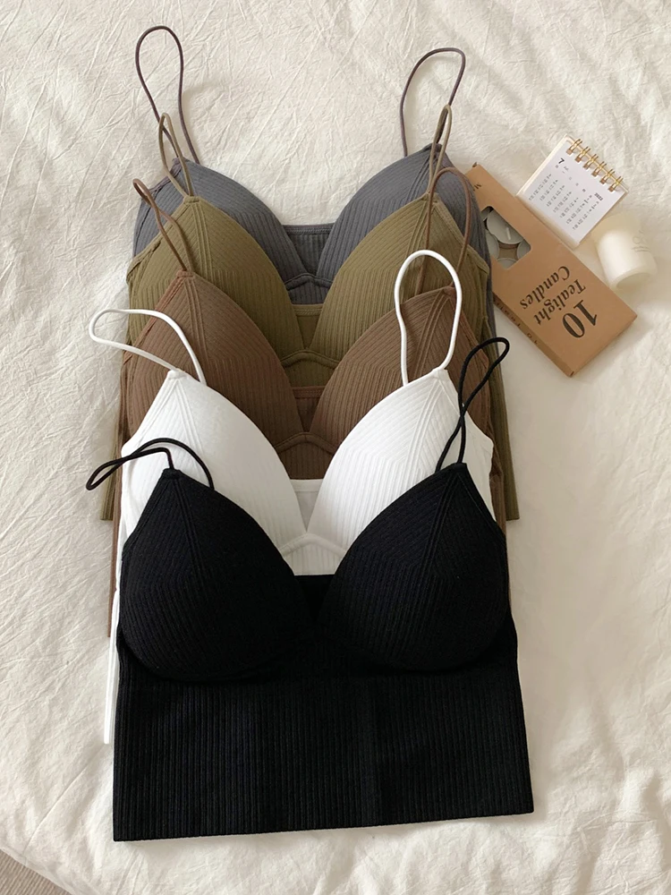 HELIAR Women Tops Sexy Solid Crop Top Women Tank Tops Sleeveless Slim Camis With Bra Basic Underwear Padded Bra Tops