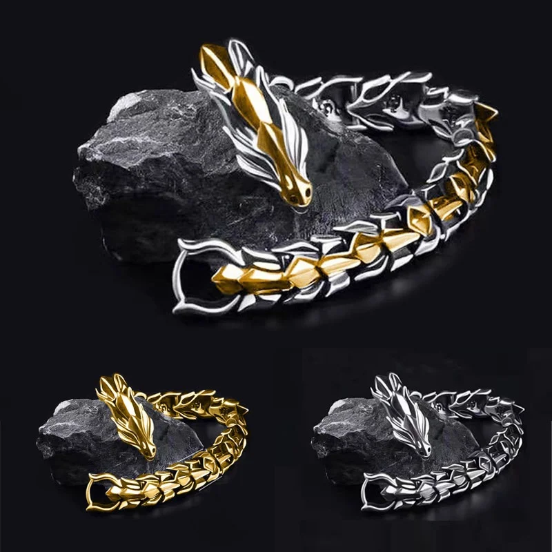 Hip Hop Personality Men’s Silver Plated Keel Bracelet Charm Fashion Dragon Animal Bracelet Teen Accessories Gifts For Father Men