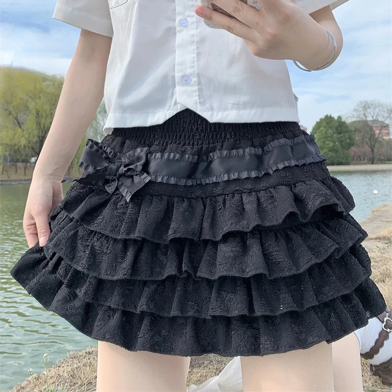 Japanese Style Kawaii Lolita Mini Skirt Women Gothic High Waist Ruffle Tiered Skirts Sweet Girly Summer Harajuku Y2k Short Skirt