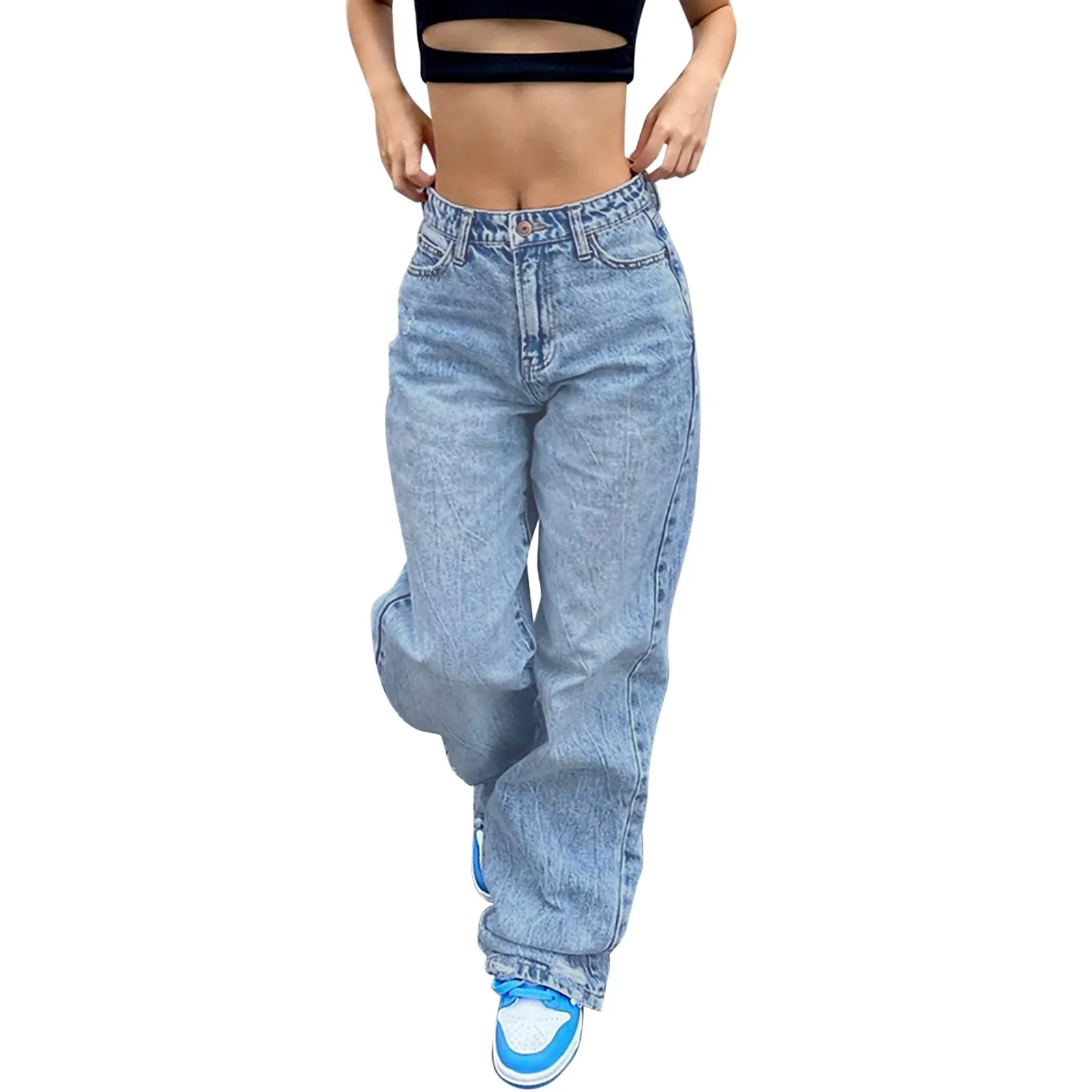 Jeans Women Baggy Spring 2024 New Fashion Straight Leg Pants Y2k Denim Trousers Blue Vintage Loose Low Waist Jeans Pantalones