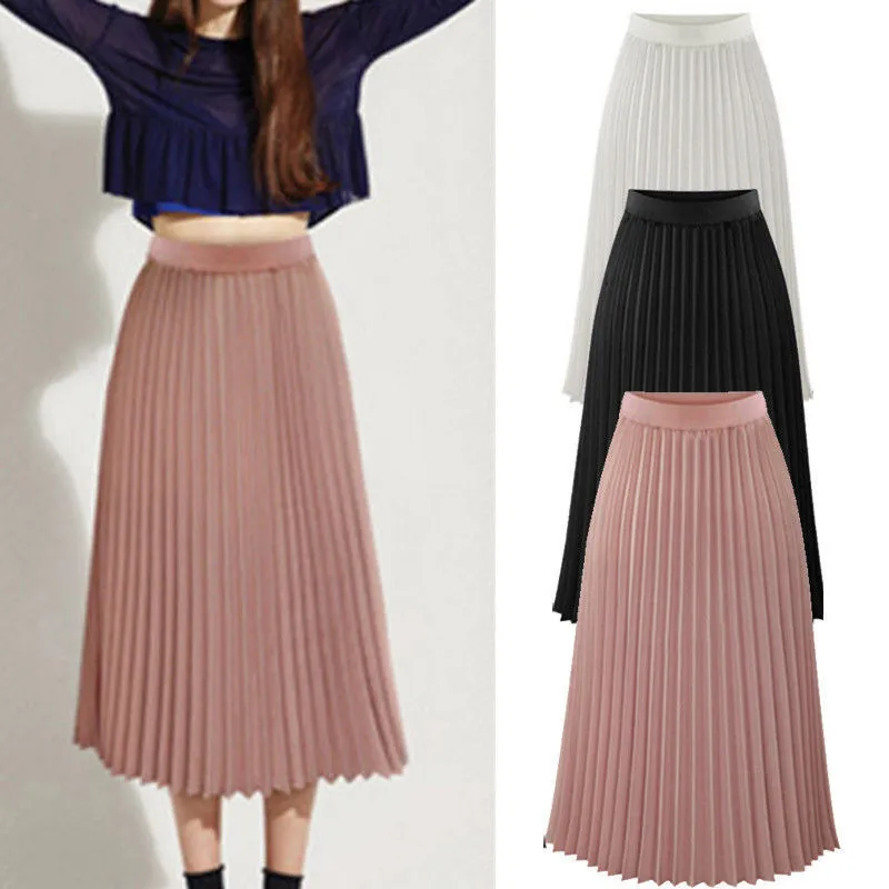 Knitted Long Maxi Skirt Women 2024 Temperament High Waisted Pleated Half Body Skirt Casual Solid Versatile A Line Half Skirt