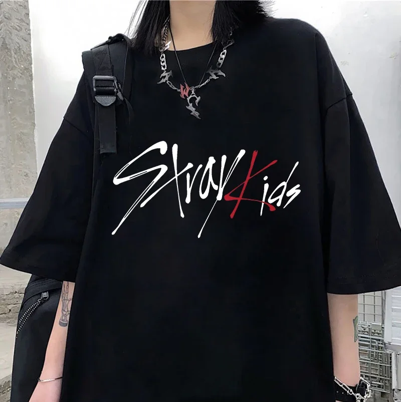 Kpop Stray Kids T Shirt Korean Fashion Straykids Letter Women Fans Summer Tshirts Hip Hop Oversized Unisex Short Sleeves TShirt