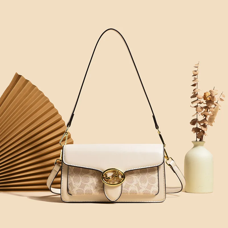 Ladies Simple Shoulder Bag High Quality Girls Crossbody Vintage Fashion Print Handbag Car Stitching Craft Girls Underarm Bag PU