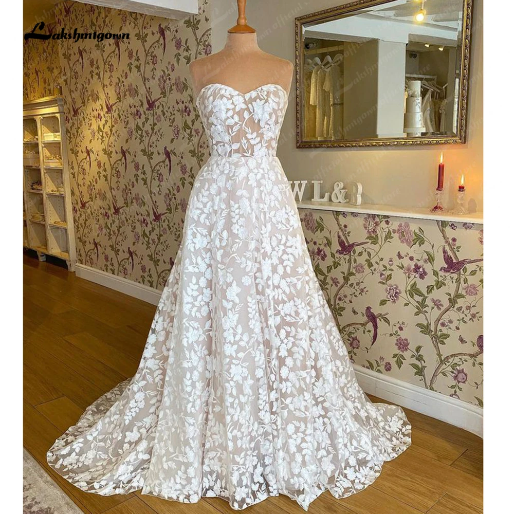 Lakshmigown Full Lace Floral Sweetheart Neckline Princess Beach Wedding Dress 2023 Robe Chic Bridal Gown Women Custom Made