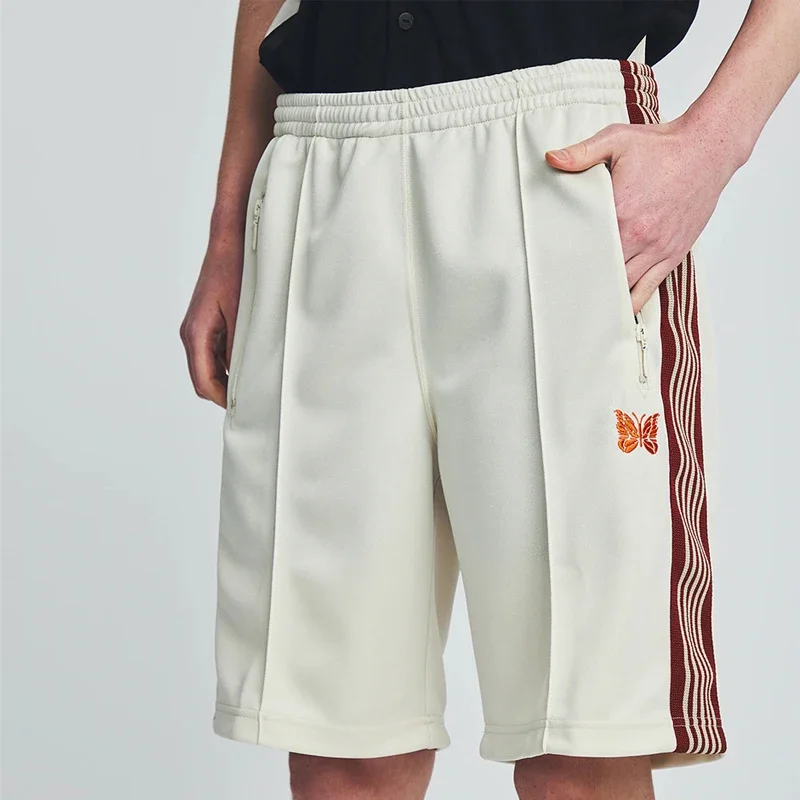 Loose Ventilate Needles Spring Summer Shorts Men Woman Good Quality Apricot Casual Couple Simple Butterfly Embroidery
