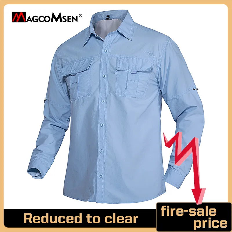 MAGCOMSEN Men’s Long Sleeve Shirt with 2 Pockets Sun Protection Quick-drying Shirts for Hiking Fishing Working